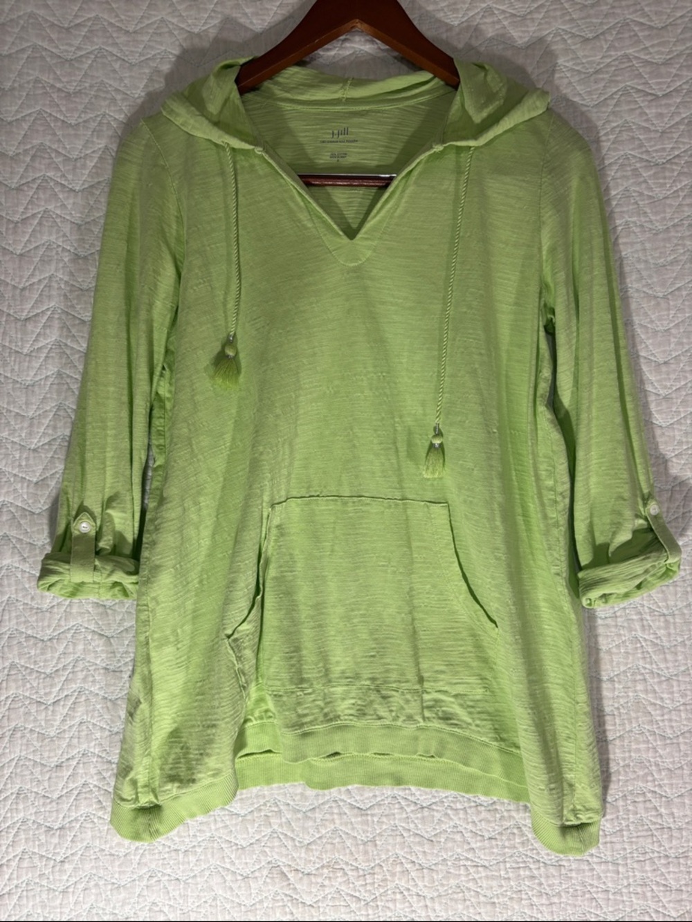 J. Jill Light Lime Hooded Pullover 100% Cotton - Picture 3 of 5